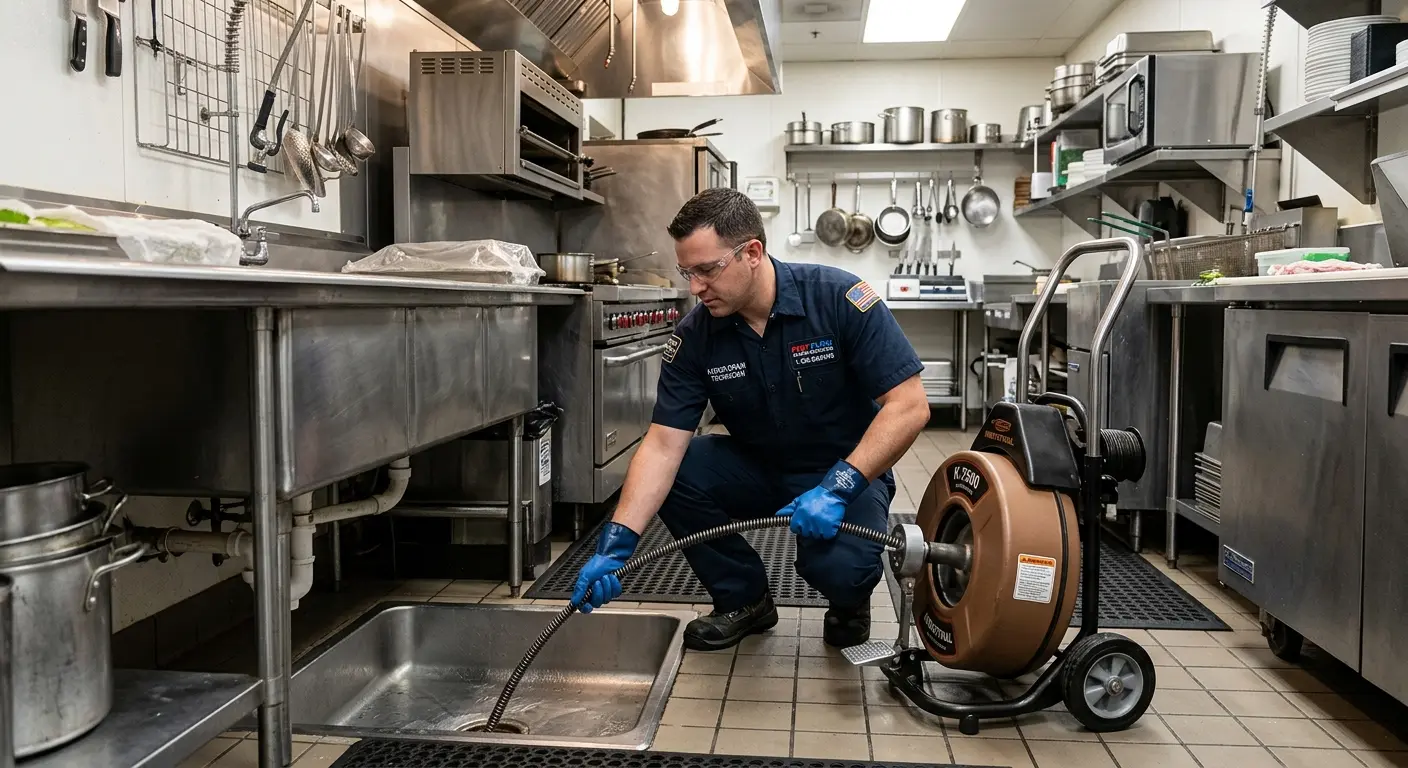 Commercial drain cleaning service in a restaurant kitchen in Edgerton