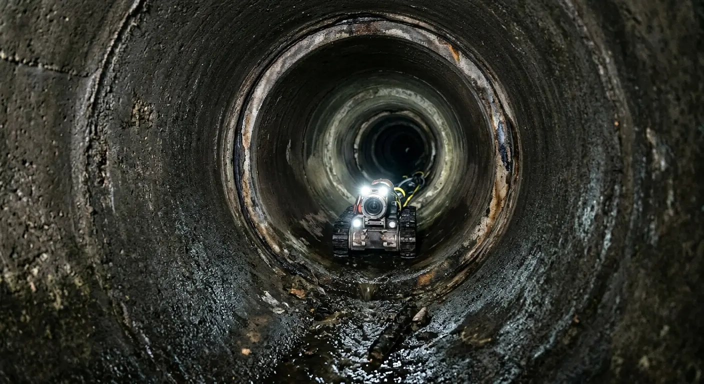 Robotic sewer camera inspecting pipe interior for Drain Snake Service in Edgerton